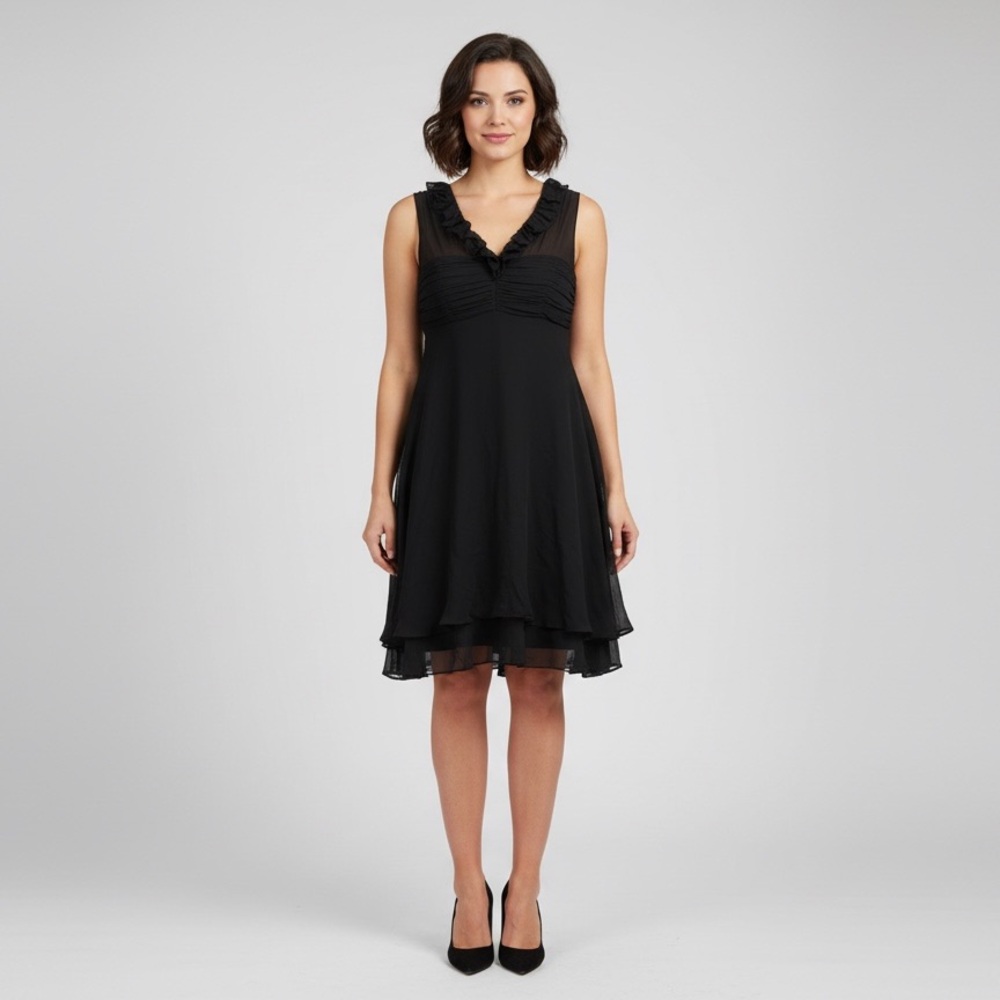 Donna Ricco Black Ruffle Mini Dress 10 New Tags NWT